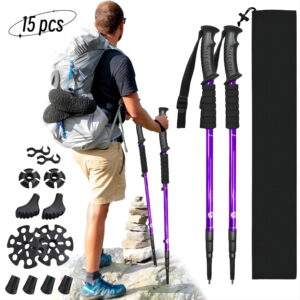 ManYmbyan Nordic Walking Trekking Poles - 2 Sticks with Anti-Shock and Quick Lock System, Telescopic, Collapsible for Hiking, Camping, Mountaineering, Backpacking, Walking, Trekking