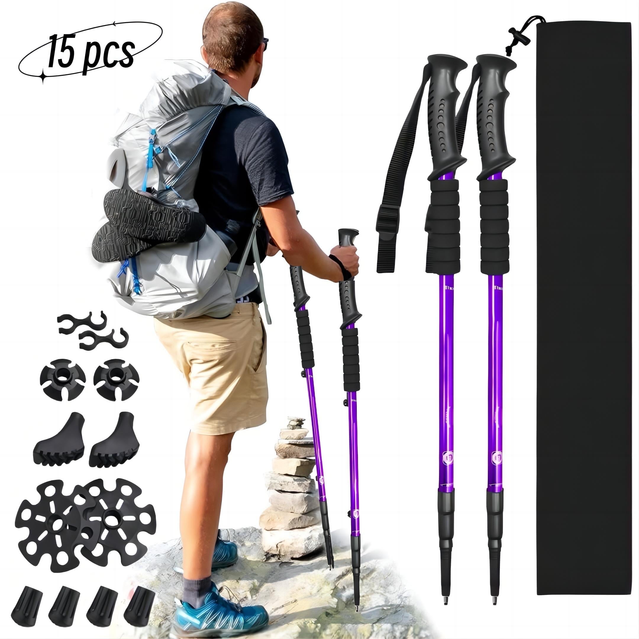 ManYmbyan Nordic Walking Trekking Poles - 2 Sticks with Anti-Shock and Quick Lock System, Telescopic, Collapsible for Hiking, Camping, Mountaineering, Backpacking, Walking, Trekking