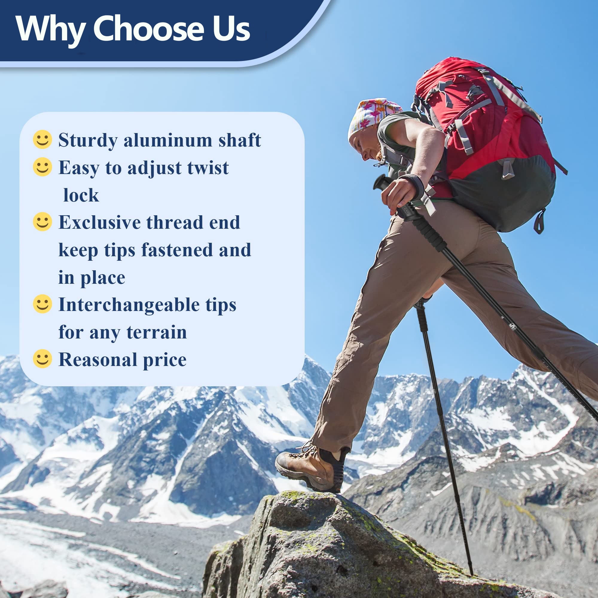 ManYmbyan Nordic Walking Trekking Poles - 2 Sticks with Anti-Shock and Quick Lock System, Telescopic, Collapsible for Hiking, Camping, Mountaineering, Backpacking, Walking, Trekking - Image 3