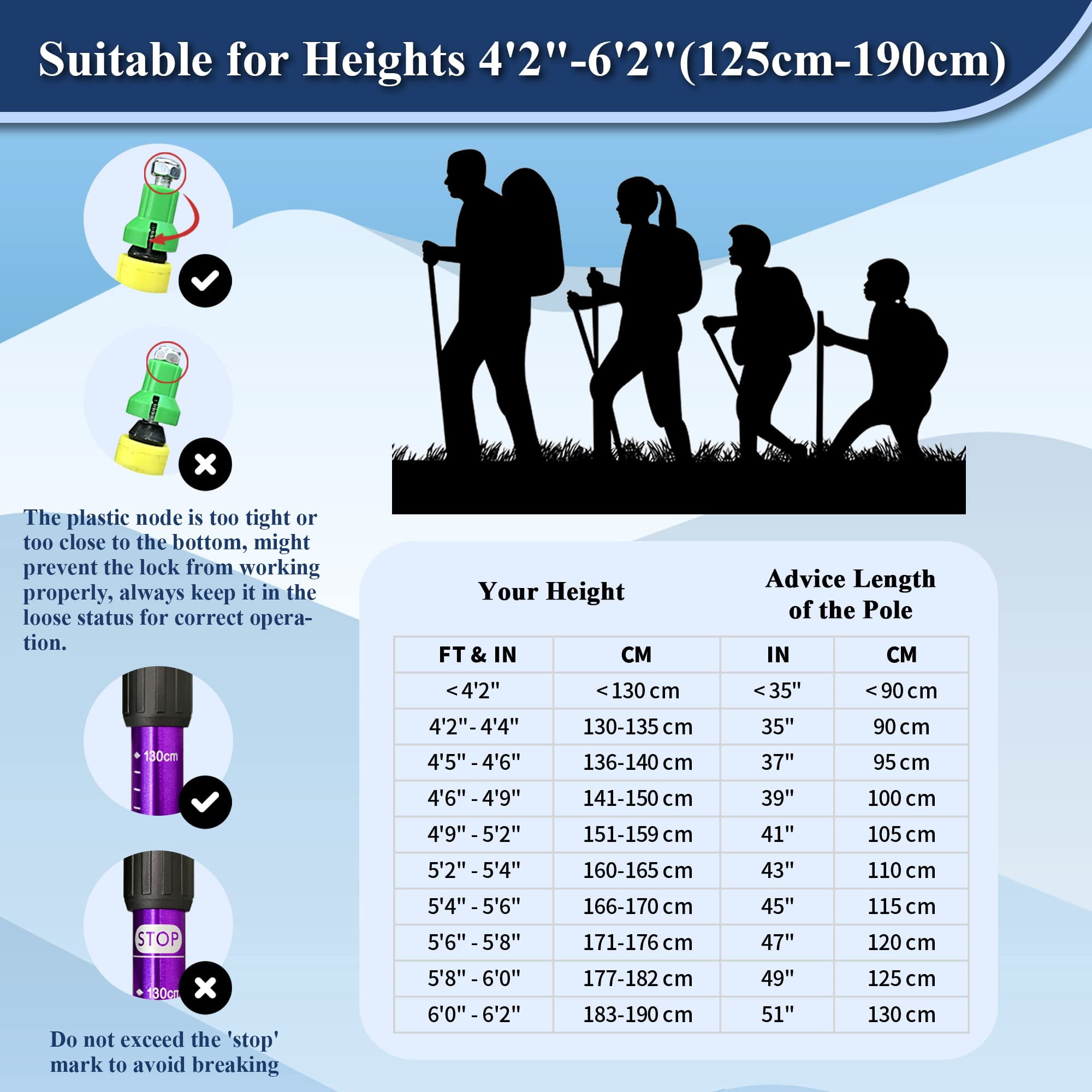 ManYmbyan Nordic Walking Trekking Poles - 2 Sticks with Anti-Shock and Quick Lock System, Telescopic, Collapsible for Hiking, Camping, Mountaineering, Backpacking, Walking, Trekking - Image 5