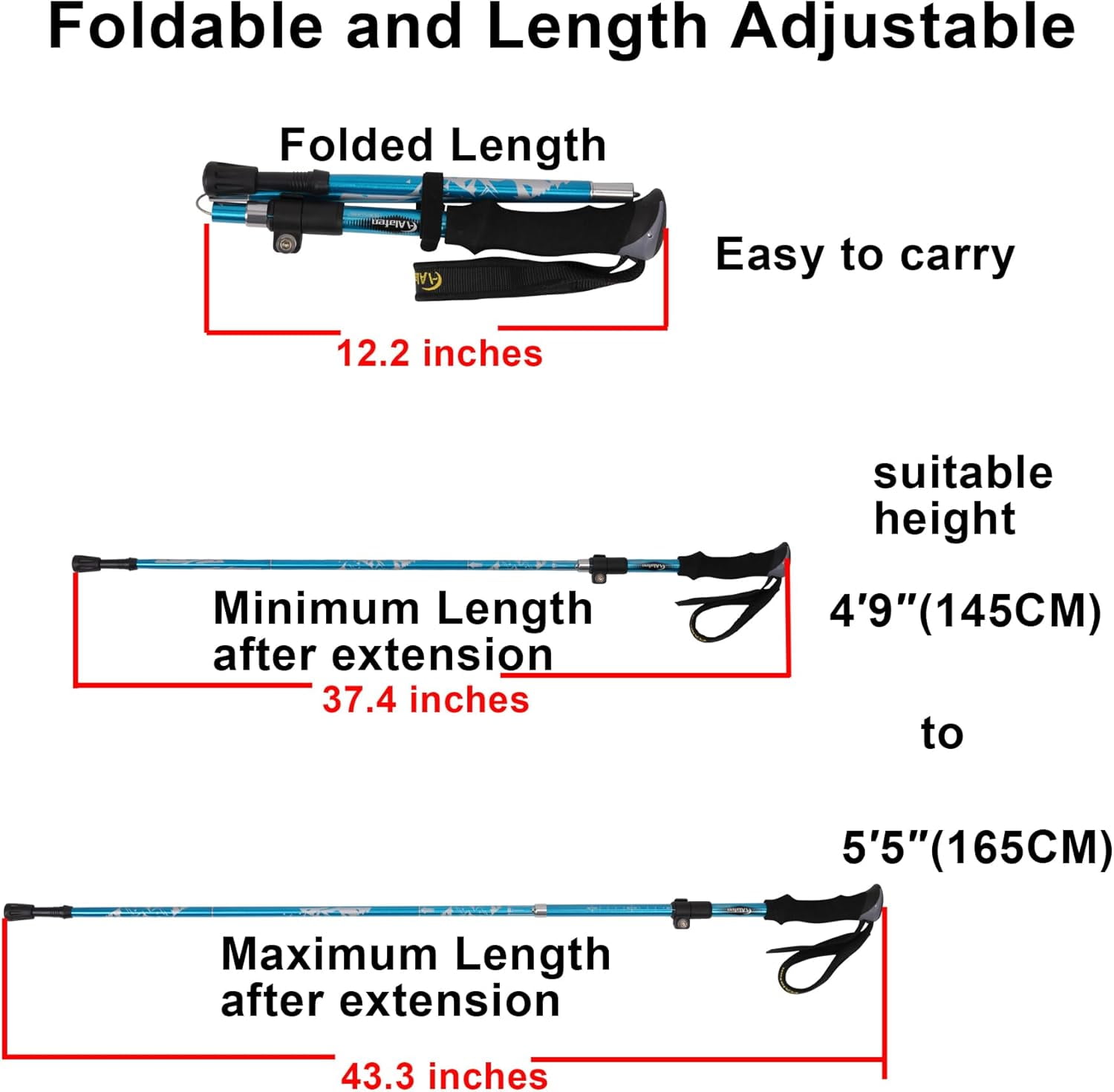 Lightweight Collapsible Trekking Pole - 7075 Aluminum Adjustable Walking Stick for Hiking & Travel, Foldable Quick-Lock Design, Single Adults niors - Image 3