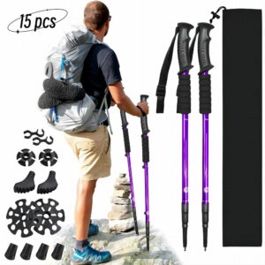 Rongsi Nordic Walking Trekking Poles - 2 Sticks with Anti-Shock and Quick Lock System, Telescopic, Collapsible for Hiking, Camping, Mountaineering, Backpacking, Walking, Trekking, Seniors, Women, Men