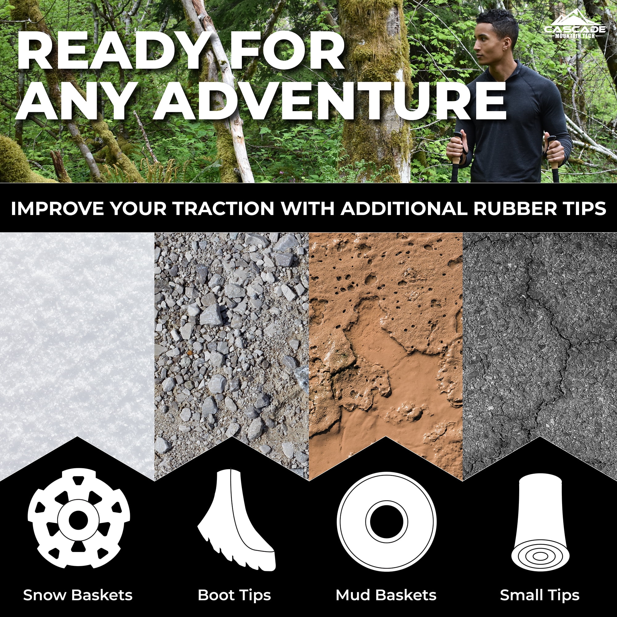 Cascade Mountain Tech Aircraft-Grade Aluminum Anti-Shock Twist Lock Trekking Poles, Length 26"-54" - Image 4